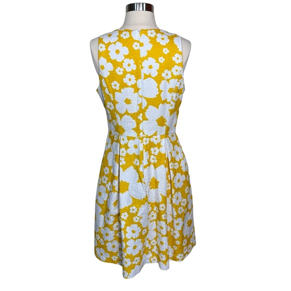 Luxe By Carmen Marc Valvo Yellow White Textured Floral Print Sleeveless Dress 10 - Picture 6 of 9